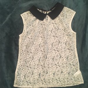 EXPRESS White Lace Top with Black Collar